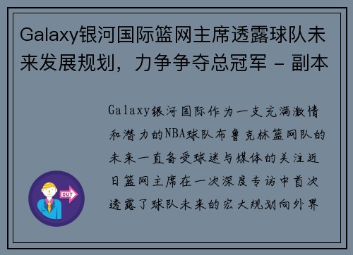 Galaxy银河国际篮网主席透露球队未来发展规划，力争争夺总冠军 - 副本
